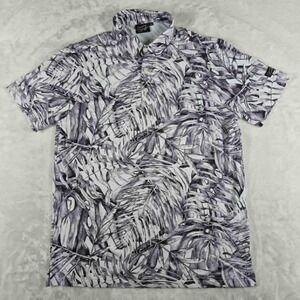 Sunday Swagger Polo Shirt Men's Medium White Gray Leaf‎ Print Performance Golf